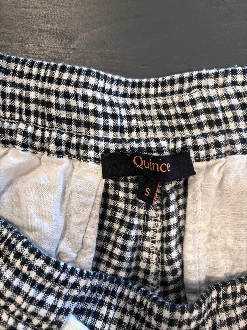 Quince Black & White Gingham Drawstring 100% Linen Shorts - Picture 4 of 8
